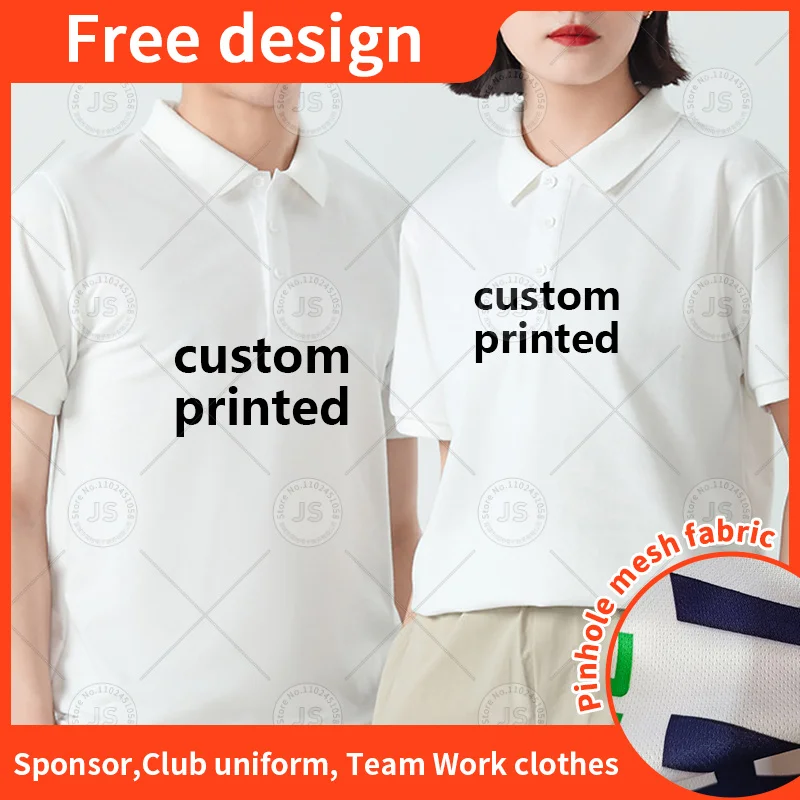 Custom Button Polo Summer Work Clothes Printed Logo Name Number Ice Mesh Short Sleeved Lapel Shirt Cultural Advertisin Tees