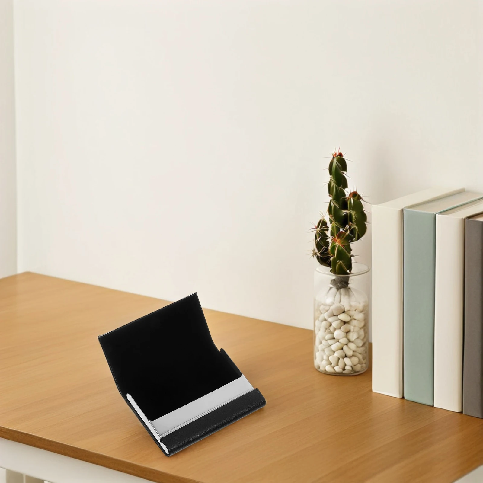 

Stainless Steel Business Card Holder Brown Pu Case Slim Wallet Size Magnetic Closure Credit Card Organizer Pocket Name Storage