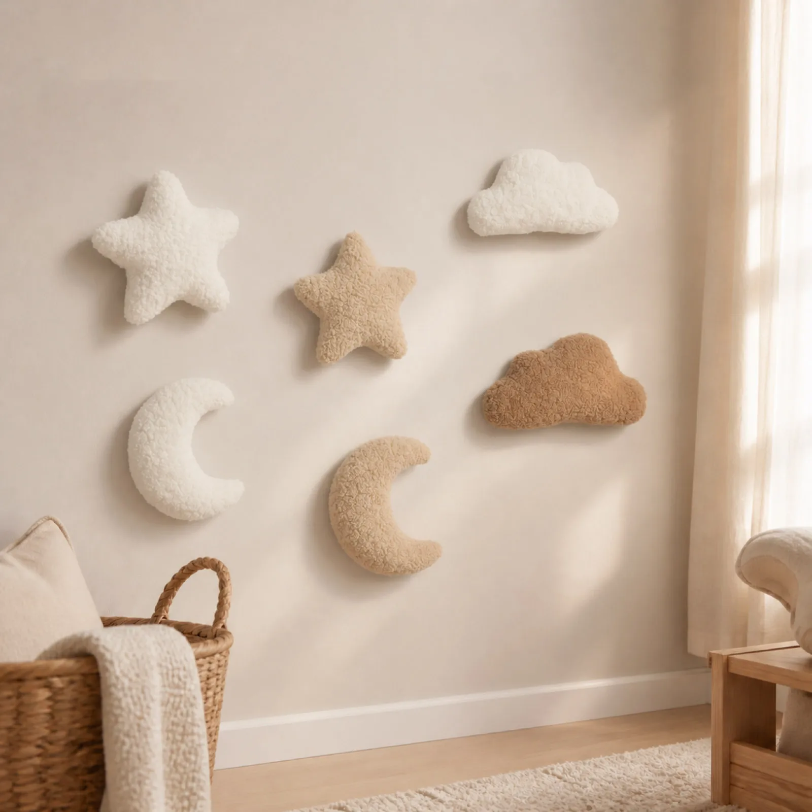 3D Plush Nursery Wall Decor Set Clouds Stars Moons Soft Wall Accents for Baby Room Reading Corner Living Space Birthday Decor