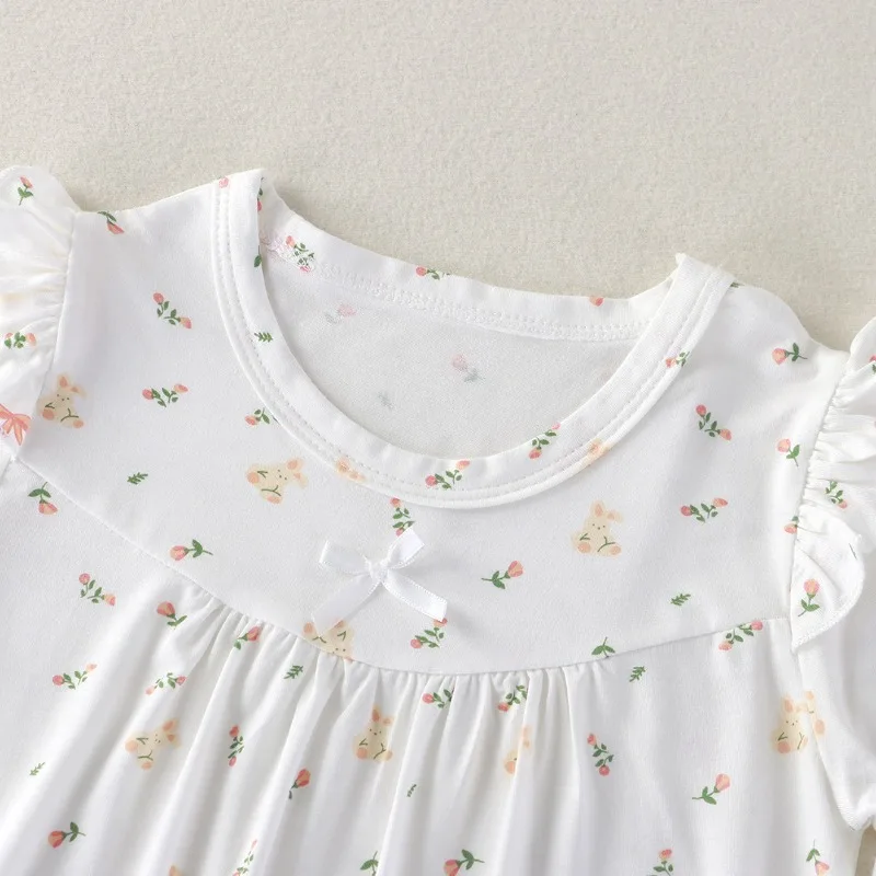 Bellbell Sommer-Kleid für Kinder, Mädchen, Pyjama-Kleid, Blumenmuster, für Kinder, Mädchen, Schleife, Homewear-Kleid, 1–14 Jahre, Kleinkind-Mädchen-Prinzessinnenkleid – Detail 17