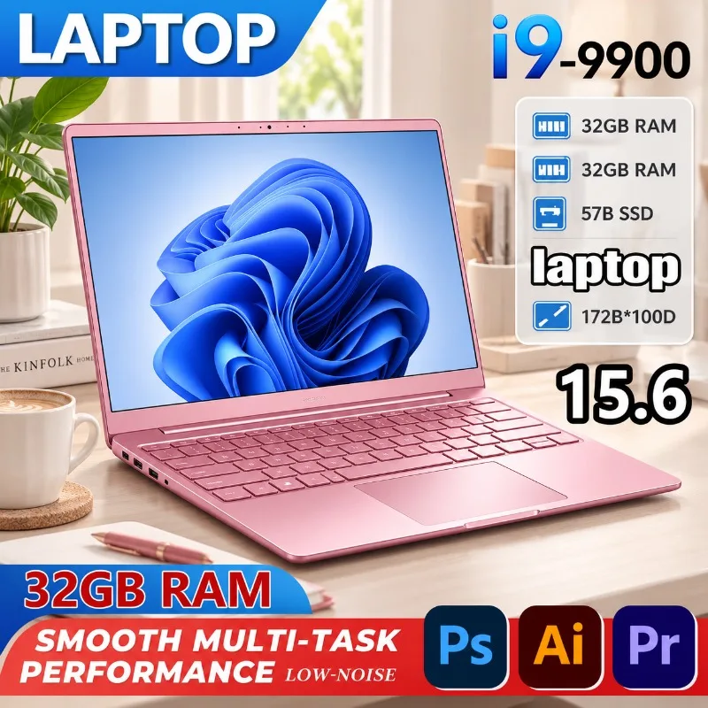 Portable15.6 Inch Ultra Pink Thin Intel i9 9900,Window 4K HD 16GB RAM 1TB 2TB SSD Laptop  Gaming & Business Notebook Computer