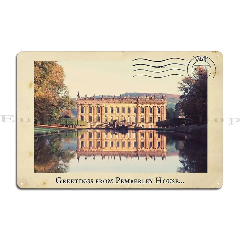 Jane Austen Postcard Greetings From Pemberley Post Card Metal Plaque Club Party Garage Garage Customized Tin Sign Poster
