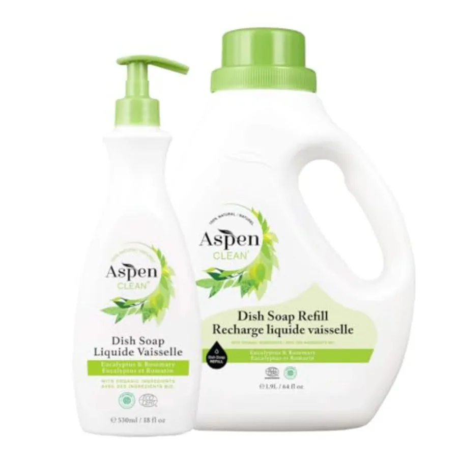 

AspenClean Dish Soap and Refill Eucalyptus and Liquid Dishwashing Detergent Soap Non - Toxic 100% Natural EWG Verified 64 fl oz