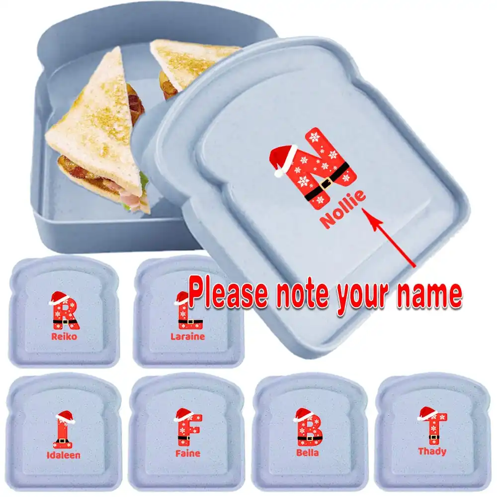 

Customized Name Toast Box with Lid Portable Bread Bento Case Organizer Sandwich Breakfast Box Personalized Christmas Pattern