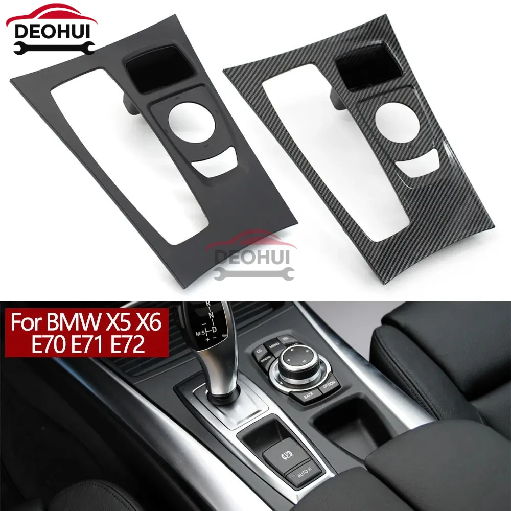 CSDOH LHD Car Carbon Fiber Black Center Console Gear Shifter Trim Cover Panel For BMW X5 X6 E70 E71 E72 2007-2009 51166954947