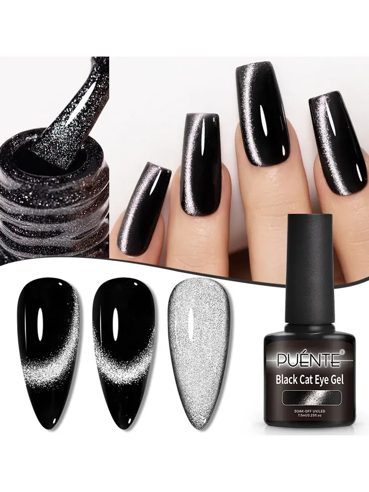 Vernis à ongles Gel à paillettes magnétiques, œil de chat noir, Ultra-brillant, brillant noir, longue durée, UV, pour Nail Art, manucure, 7.5ML