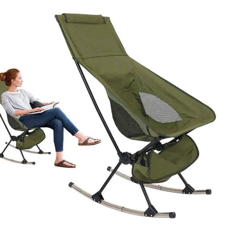 

Rocking Camping Chair Oxford Cloth Portable Rocking Chair High Back Leisure Outdoor Rocker With Breathable Mesh Back For Picnic