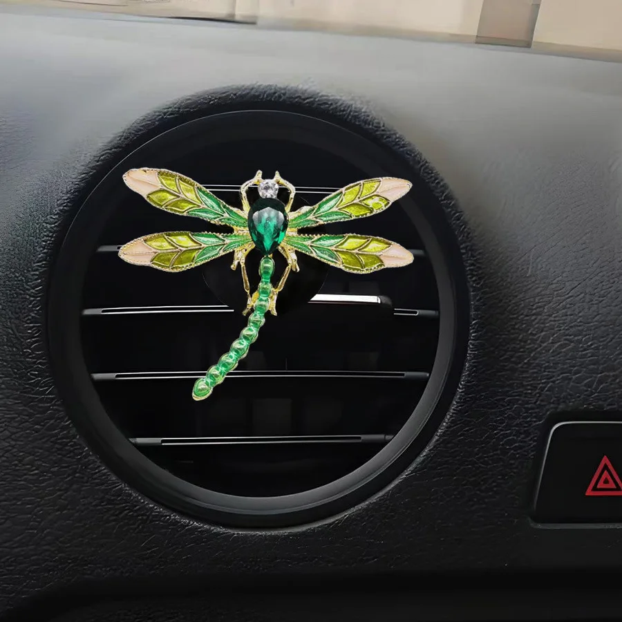 Dragonfly Car Decor,Bling Dragonfly Air Freshener Vent Clips,Cute Car Accessories,Refillable Car Diffuser, Glamorous Green Decor