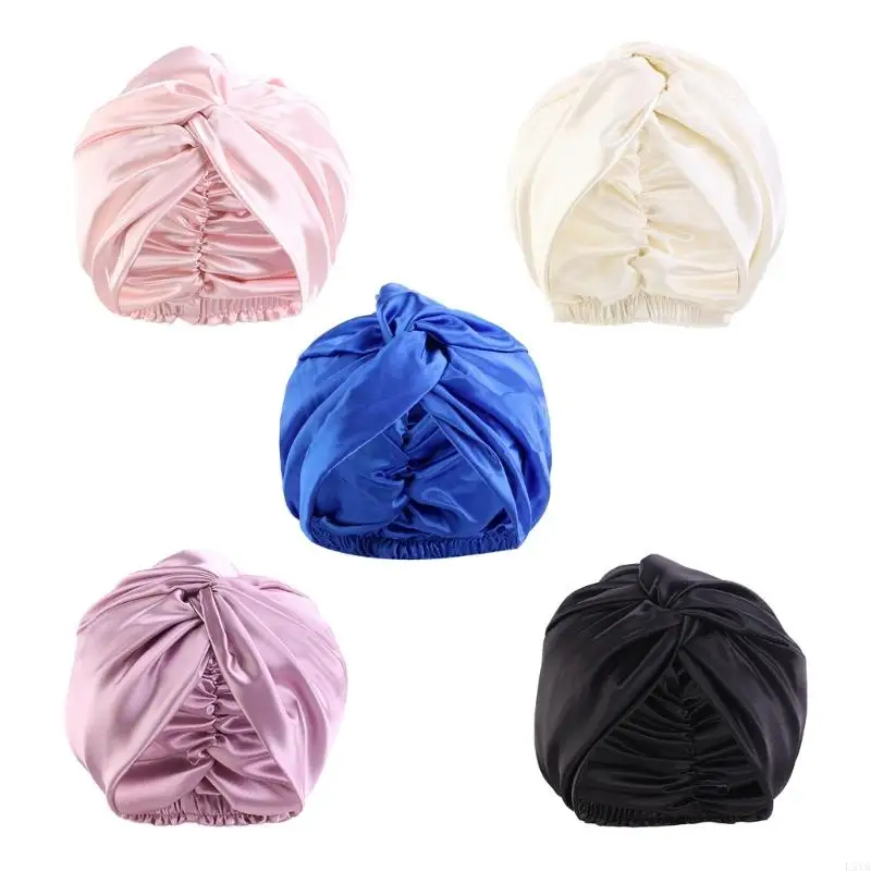 

L5YA Double Layer Hair Bonnet Twisted Sleep Bonnet Silk Like Elegant Soft Hair Cover For Night Bath Moisture Control 5 Colors