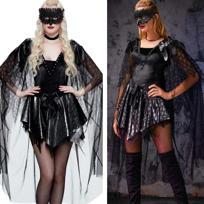 2025 nuevo producto loween Bla Bat orm disfraz bruja diablo danza Par mujer Faion ropa de escenario