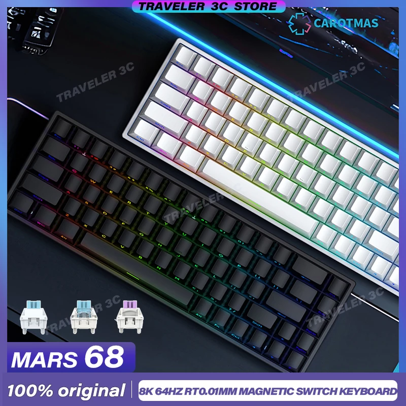 Original CAROTMAS MARS68 Customized Magnetic Switch Gaming Keyboard 2.4G 8K Wireless e-Sport Hall Effect 0.01MM RT DKS SOCD PC