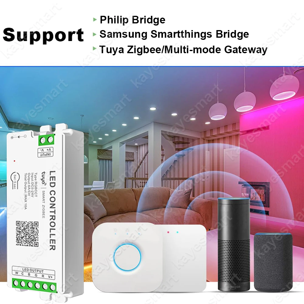 Zigbee 3.0 LED Controller Single Color CCT RGB RGBW RGBCCT LED Strip Controller Tuya Gateway SmartThings Voice Control DC5V-24V