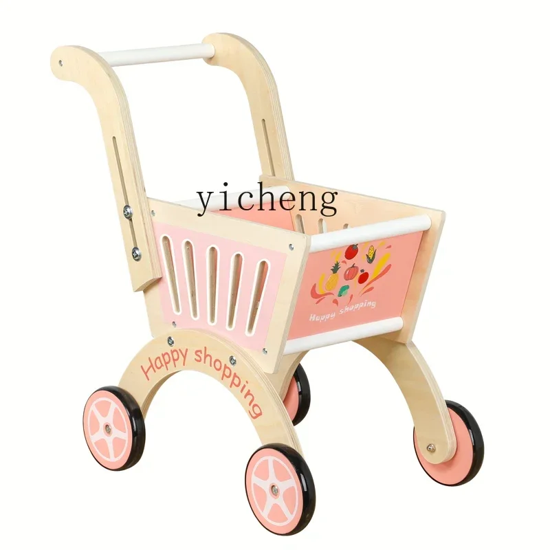Children Wooden Shopping Cart Play House Kitchen Toys Sturdy Sturdy TrolleyR25
