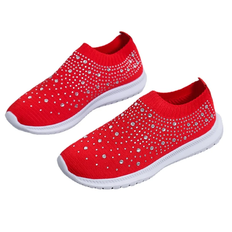 Crystal Sneakers Spring Summer Fashion Breathable Mesh Slip On Flat Shoes For Women 2023 Outdoor Walking Loafers Zapatos Mujer