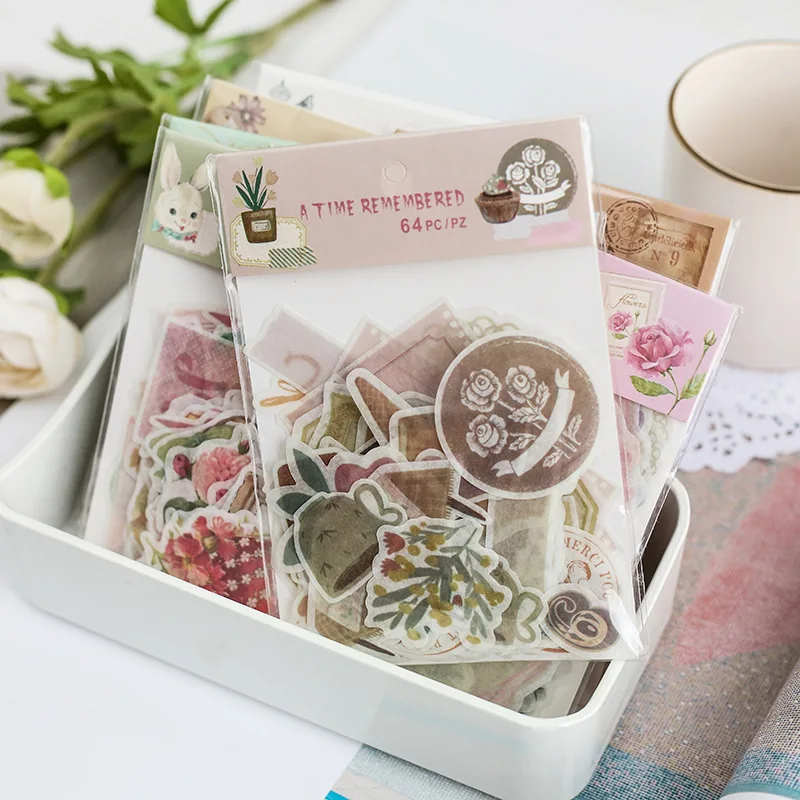 64 Pcs/Set Kawaii Years Of Theft Series Paper Sticker Cartoon Decorative DIY Scrapbooking Stick Label Diary Stationery