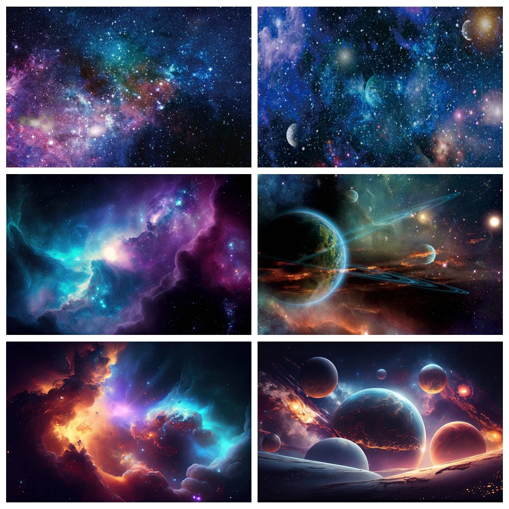 

Universe Space Photography Background Cosmic Galaxy Planets Night Starry Sky Moon Milky Way Star Birthday Backdrop Photo Studio