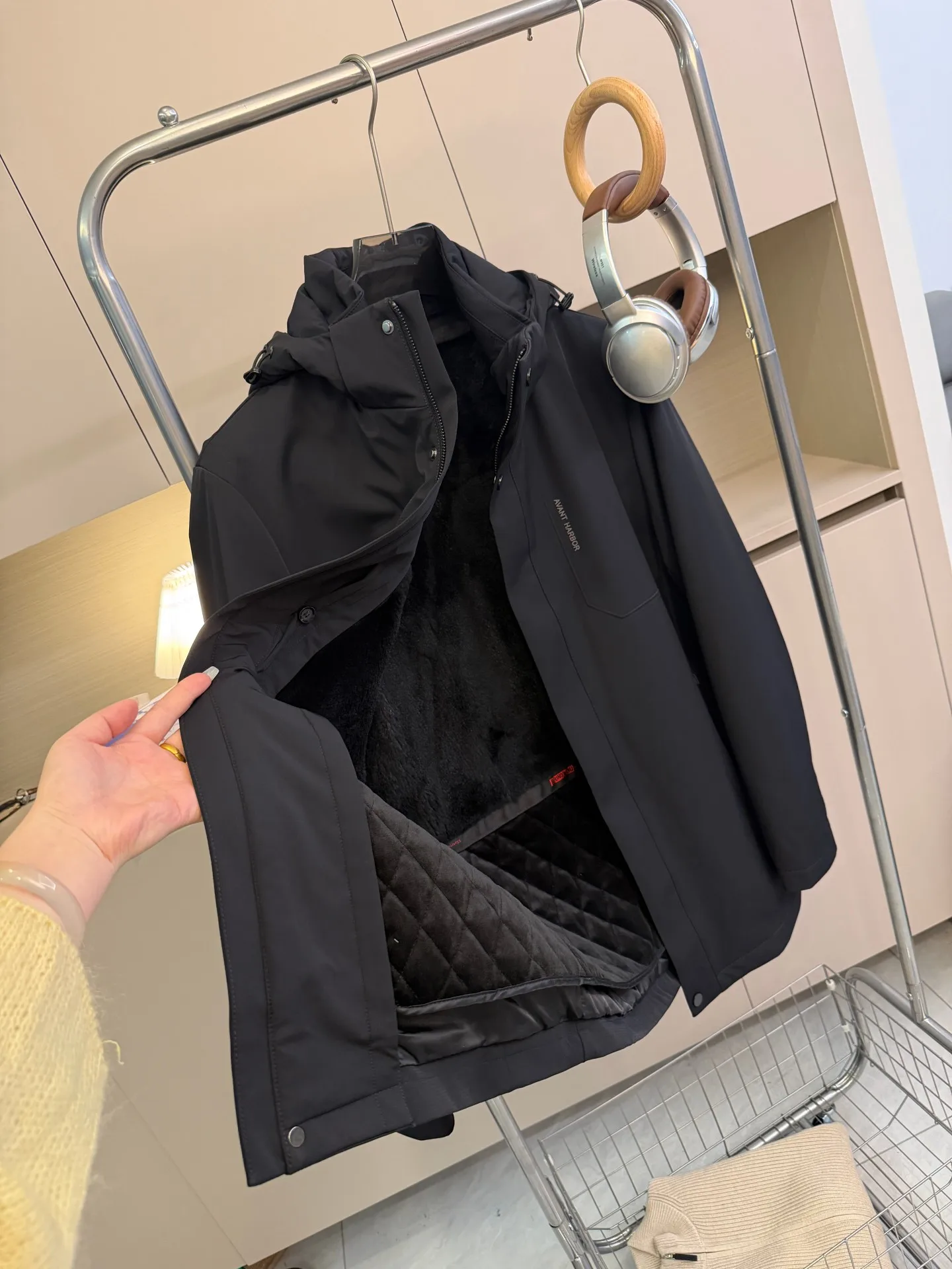 

Homesi Quali Removable Rabbit Fur Lined Hooded Men's Jaet Busin Casual Winter Coat Stand Fit Faion Urban Sle