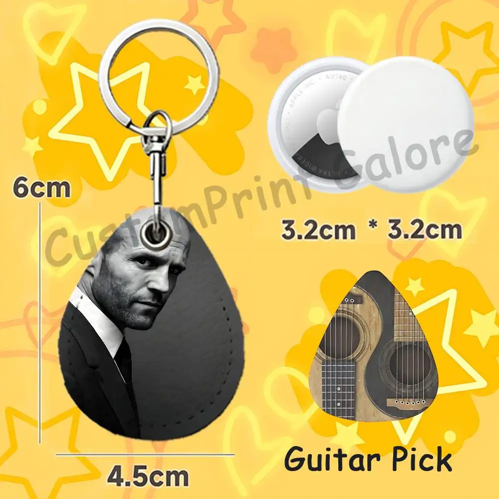 J-JasonS S-Statham Teardrop Key Fob Leather Case Guitar Pick Holder For A-AirTag Keychain Accessories