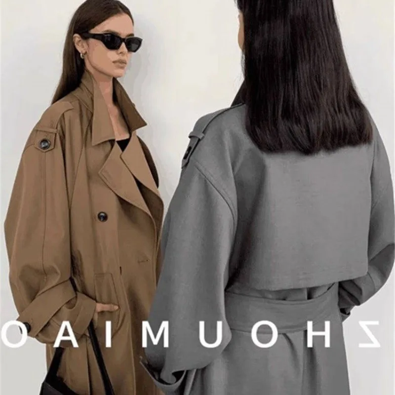 SuperAen 2026 Spring and Autumn New England Style Khaki Double-breasted Coat Jacket Slim Loose Turn-down Collared Coats