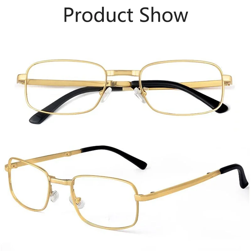 Anti-Scratch Reading Glasses with Case Men Women Glass Lens Alloy Full Frame Presbyopic Glasses Magnifying Eyewear Diopter