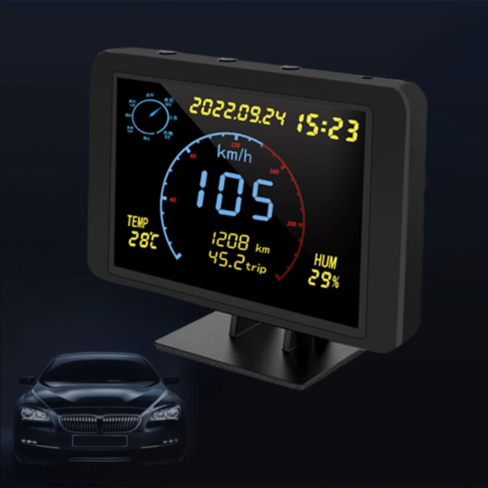 

DC5-24V Car Speedometer Projector Security Alarm 4.7 Inch Screen Temperature Speedometer Gauge Multi-functional Auto Accessories