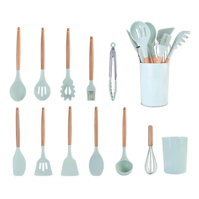 

Silicone Kitchen Utensils Set Non-Stick Cookware For Kitchen Wooden Handle Spatula Egg Beaters Kitchenware Kitchen Accessories