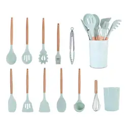 Silicone Kitchen Utensils Set Non-Stick Cookware For Kitchen Wooden Handle Spatula Egg Beaters Kitchenware Kitchen Accessories