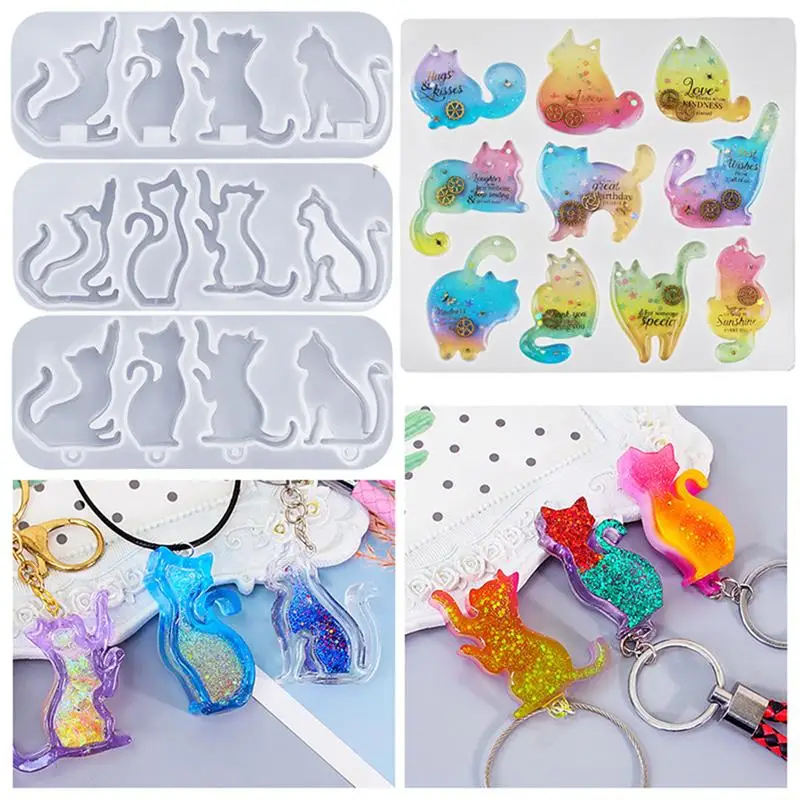 Cute Cat Resin Mold Animal Silicone Mold Jewelry Casting Molds Kitten Shaped Epoxy Crystal Mold for DIY Keychain Pendant Charms