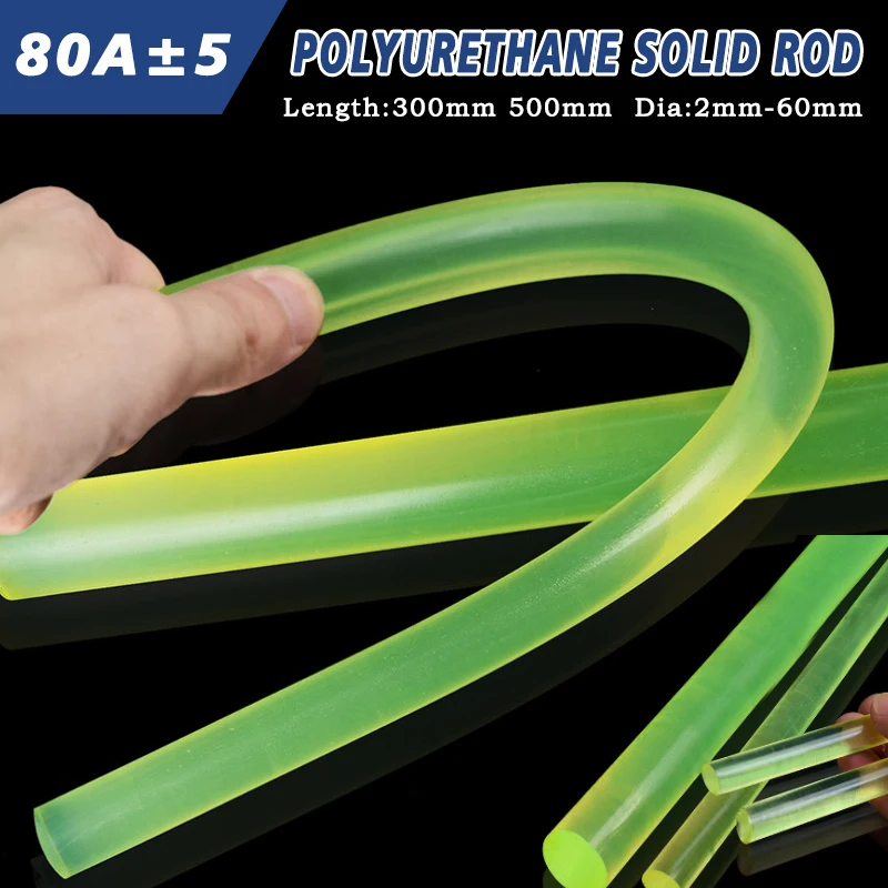 Фото 1/2 шт. Полнотелый полиуретановый (ПУ) круглый стержень длиной 300 мм, 500 мм, твердость 80A, диаметр 2 мм-60 мм, эластичный, высокопрочный, как говяжье сухожилие, резиновый пруток