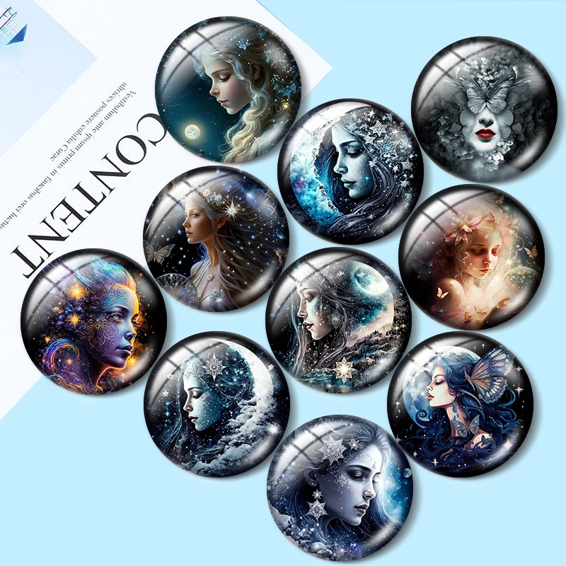 Strange dreamy starry sky beauty 10pcs 12mm/16mm/18mm/25mm Round Photo Glass Cabochon Demo Flat Back Making findings