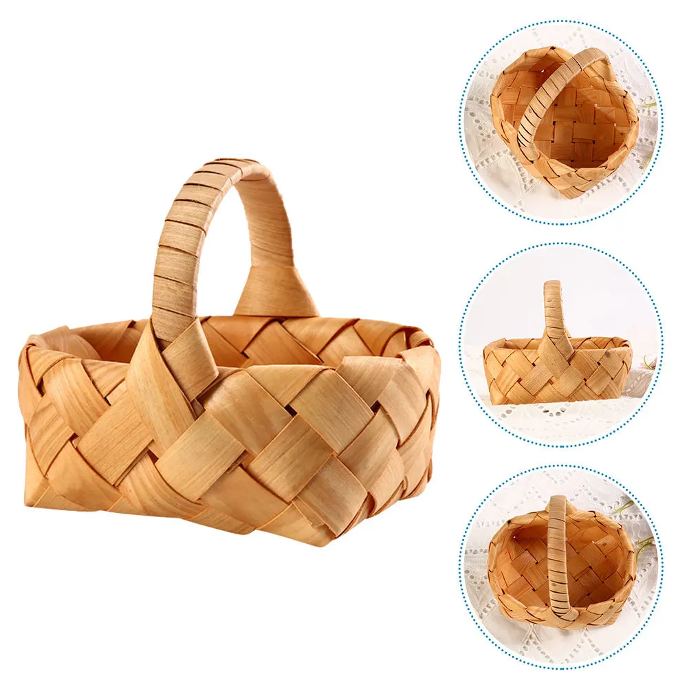 

Natural Wood Woven Basket Portable with Strong Handle Ideal for Picnic Camping Grocery Shopping Fruit Vegetable Storage Farm