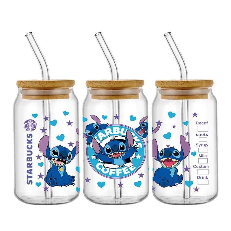 Disney Lilo and Stitch Mickey Mouse Design UV DTF Sticker for 16oz Cup Wrap Transfer Sticker Custom Label DIY Logo Self adhesive