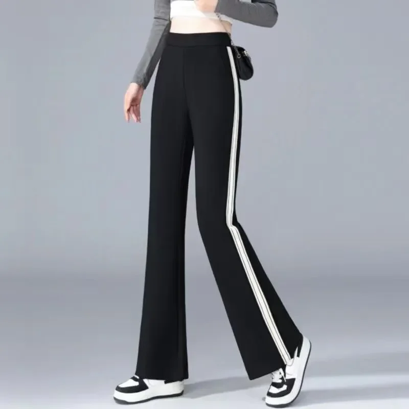 Micro-flare Suit Pants for Women Spring Summer 2025 New Sports Pants High Waist Droop Side Striped Flared Pants