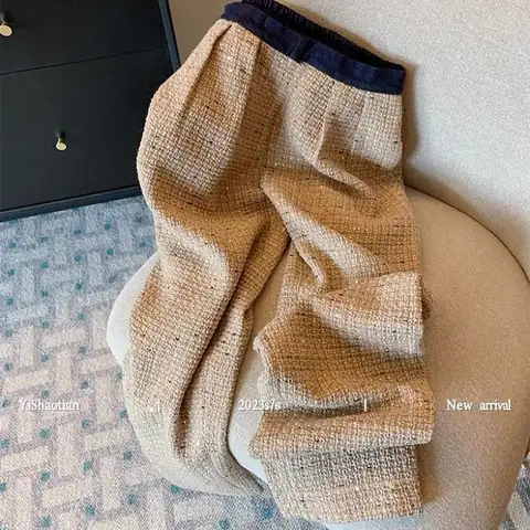 KUSAHIKI Moderiktiga Paljett-Tweed Kausala Byxor Höst Vinter Dambyxor 2023 Mode Hög Midja Eleganta Koreanska Långbyxor 10 best sales tweedbyxor - №7