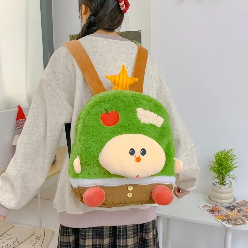 2025 new women cute cartoon Apple Wishing tree plush backpack female middle and high school students schoolbag