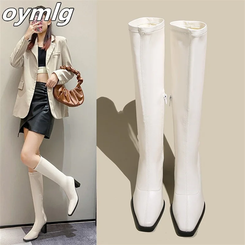 Fashionable square head women's high heels boots 2023 new autumn and winter temperament thick heels fashion boots