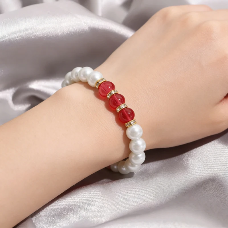 Red Green Acrylic Beads Women's Bracelets Bohemian Pearl Elastic Bangles Trendy Fashion Lovely Brecelts pulseras mujer 2026