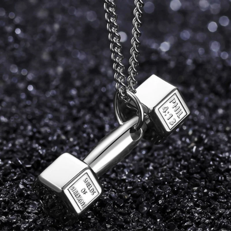 Kpop Fashion Men's Necklace Trend Fitness Engraved Dumbbell Pendant Choker Necklace Personalized Simple Couple Jewelry