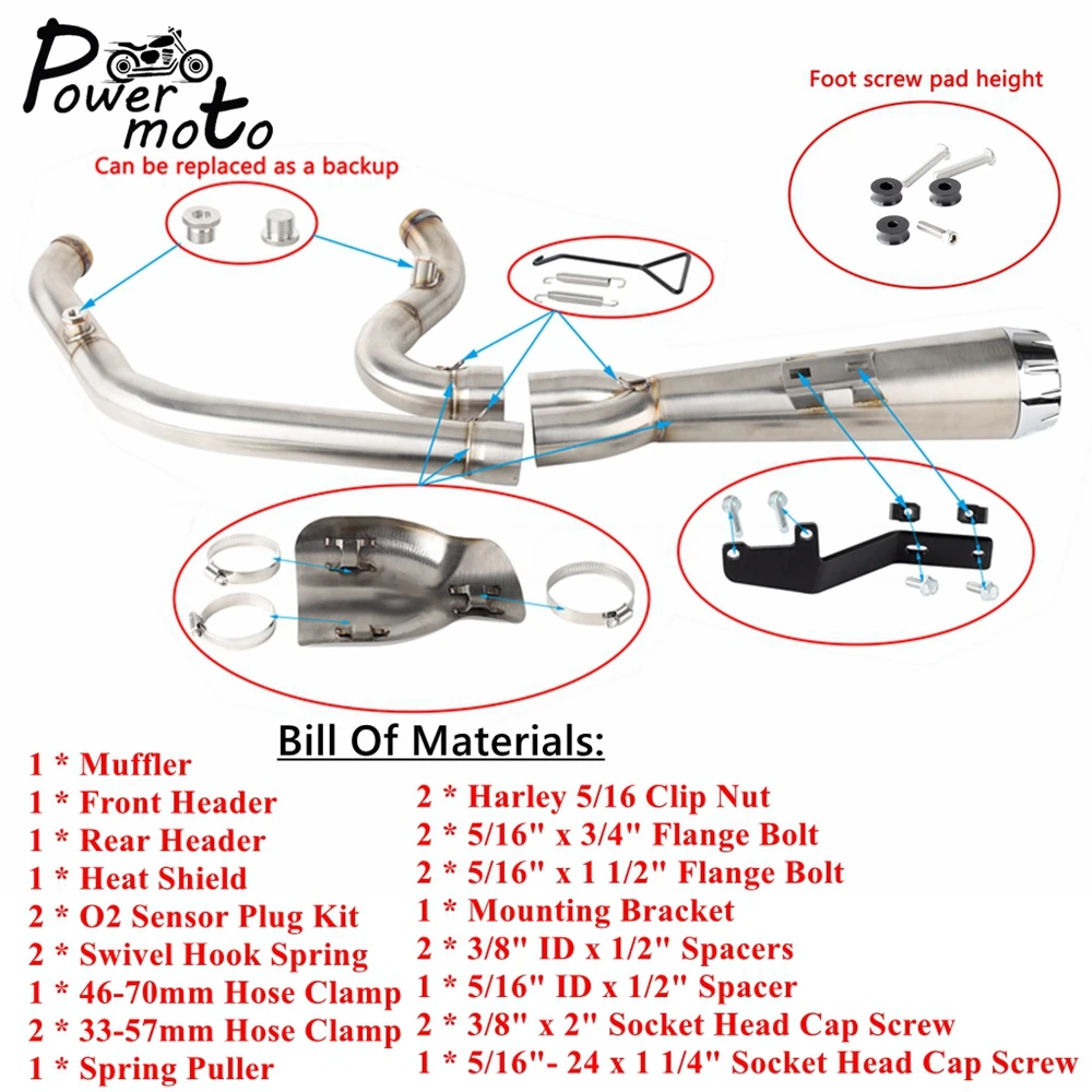 For Harley Softail Low Rider S ST EI Diablo Street Bob 2018-up 2-into-1 Motorcycle Complete Full System Exhaust Pipe Muffler