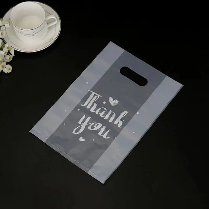 50Pcs Thank You Plastic Gift Bags Christmas Wedding Party Candy Cookie Gift Wrapping Bags Transparent with Handle Bread Bags