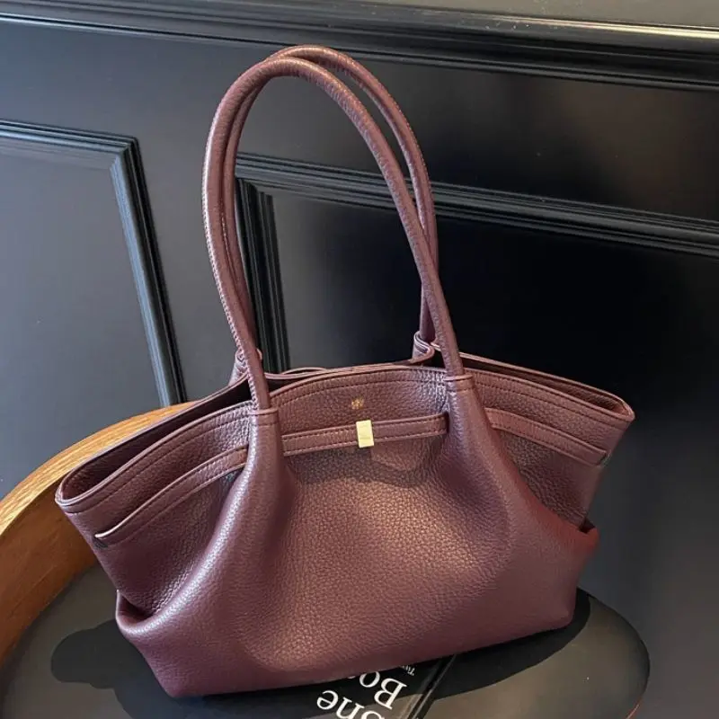

Retro Solid Color Minimalist Tote Bag Women Textured Leather Large Capacity Shoulder Bags Ladies Casual Commute Underarm Handbag