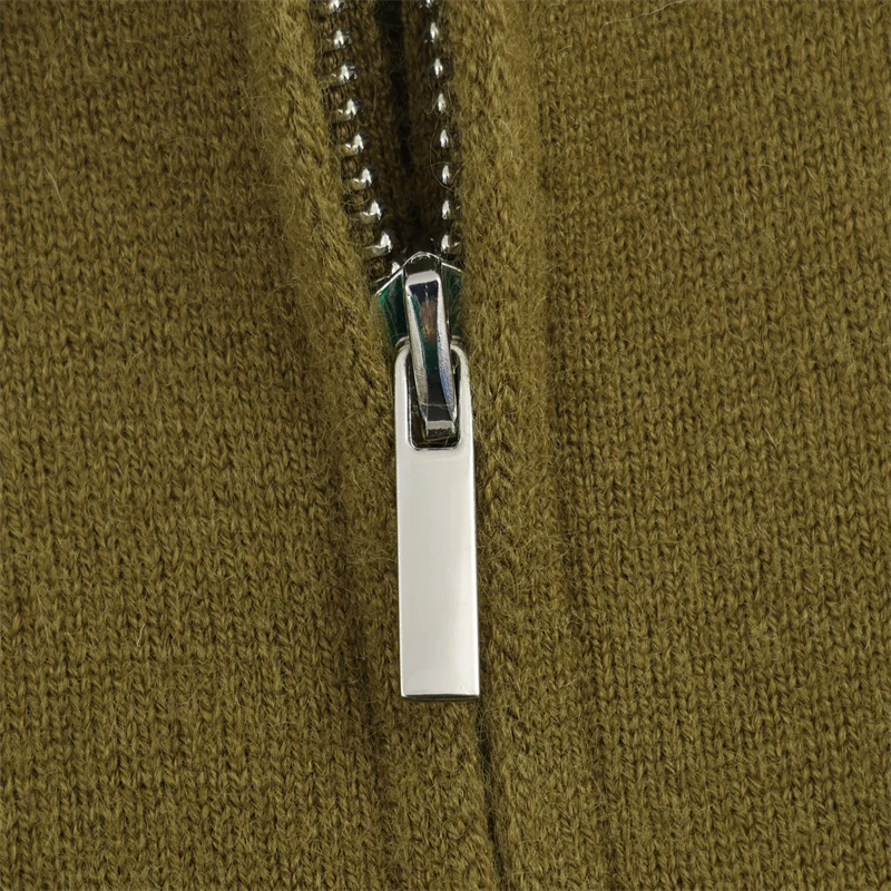 With Two Front Pockets, Fashionable Short Coat for Daily Wear Olive Green Lapel Zipper Jacket, Women's Woolen Blend Outerwear