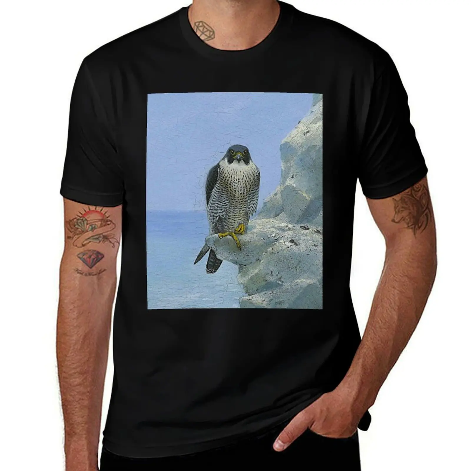 1896 a peregrine falcon on a chalk cliff portrait wilderness oil on canvas painting print by George Edward Lodge T-Shirt