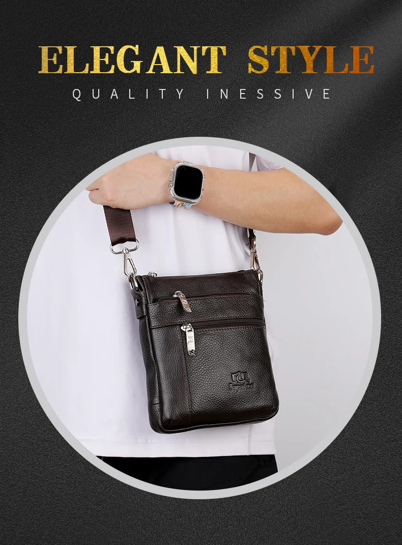 Herren-Einzelschultertasche aus echtem Leder, lässige Business-Umhängetasche, hochwertige Ledertasche für Herren – Detail 1