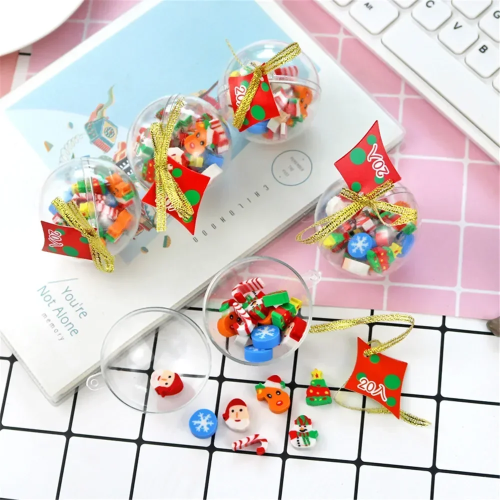 20 Pcs/set Cute Christmas Erasers Snowman Santa Mini Rubber Eraser Kawaii Children Stationery School Supplies Kid New Year Gift