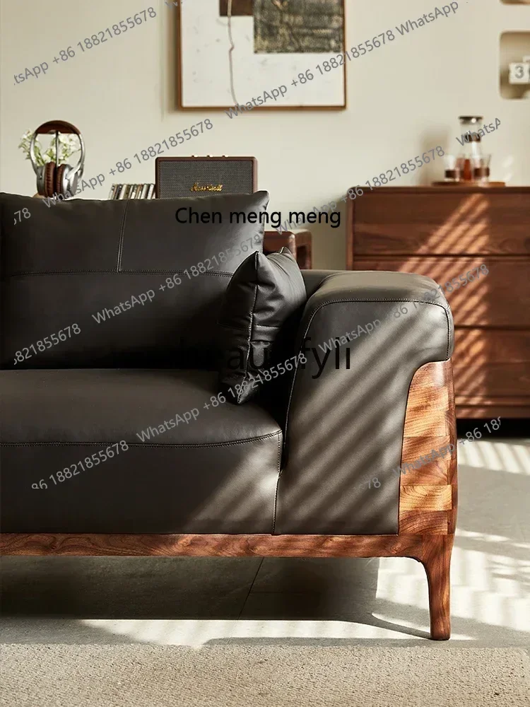 D96  North American black walnut solid wood sofa Nordic princess sofa living room corner leather sofa view 4