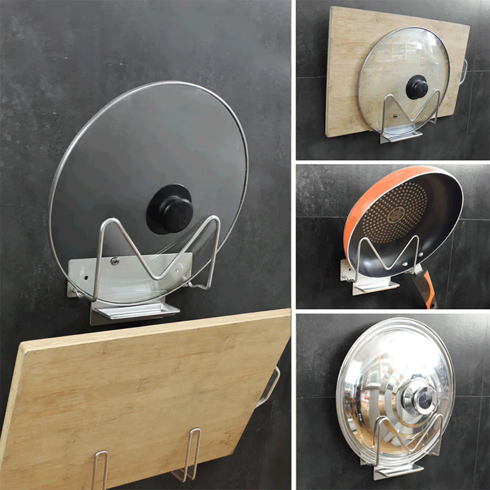 

1 Set Pot Lid Storage Rack No Punch Design Heavy Duty Stainless Steel Kitchen Organizer For Pots Pans Covers Drain Water Oil