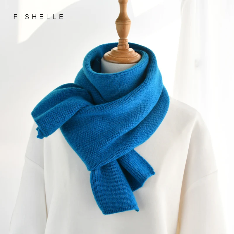 Solid color blue system luxury cashmere knitted scarves women or men winter scarf adults warm thick kids children wool scarf