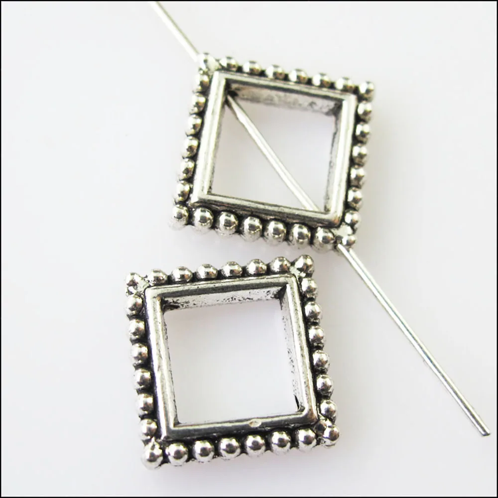 16Pcs Antiqued Silver Color Square Circle Spacer Beads Frame Charms 13mm