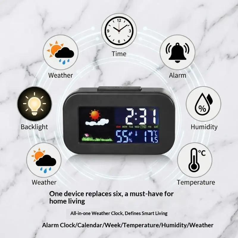 Weather Station Clock with Bright Color LCD Screen for Comprehensive Temperature and Humidity Measurement Best for Study Room